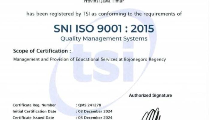 Berstandar Internasional, Dinas Pendidikan Bojonegoro Raih Sertifikat ISO 9001:2015