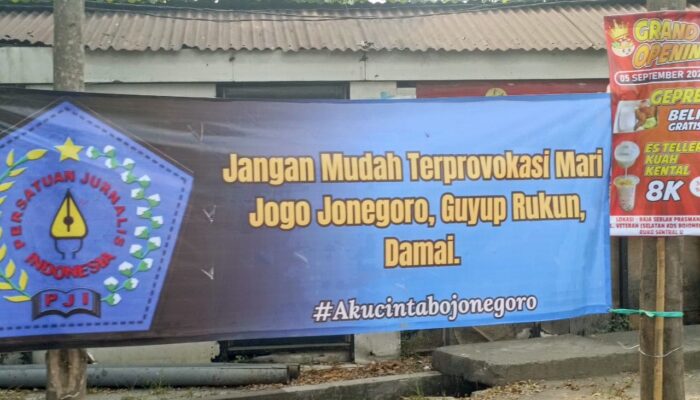 PJI Bojonegoro Pasang Puluhan Banner Himbauan: Jogo Jonegoro, Ajak Warga Tidak Mudah Terprovokasi