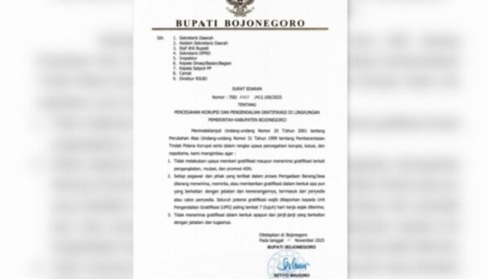 Surat Edaran Bupati Bojonegoro: ASN Jangan Main Gratifikasi