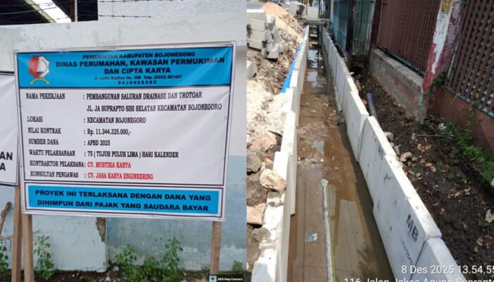 Proyek Drainase Rp11 Milyar di Bojonegoro Kota Amburadul