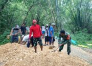 Kerja Cepat, TNI Polisi Warga Bersatu Perbaiki Jalan Amblas di Lamongan