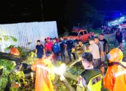 Sigap, Polres Lamongan Amankan Mobil Tertimpa Pohon Saat Hujan Deras