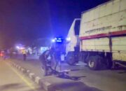 Detik-detik Truk Trailer Oleng lalu Terguling di Babat Lamongan