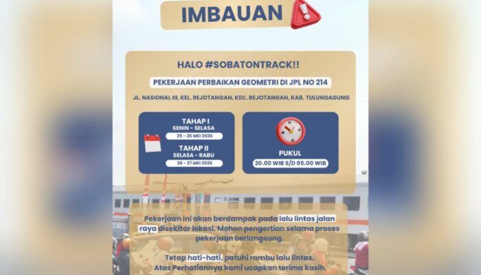Perlintasan Sebidang Rejotangan Tulungagung Dikerjakan Dua Malam Berturut-turut