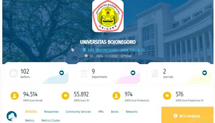 Prestasi Membanggakan, UNIGORO Jadi Kampus Nomor 1 Versi SINTA di Bojonegoro