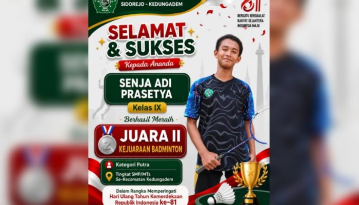 Siswa SMP Baitul Muttaqin Kedungadem Bojonegoro Cetak Prestasi, Senja Adi Juara II Badminton