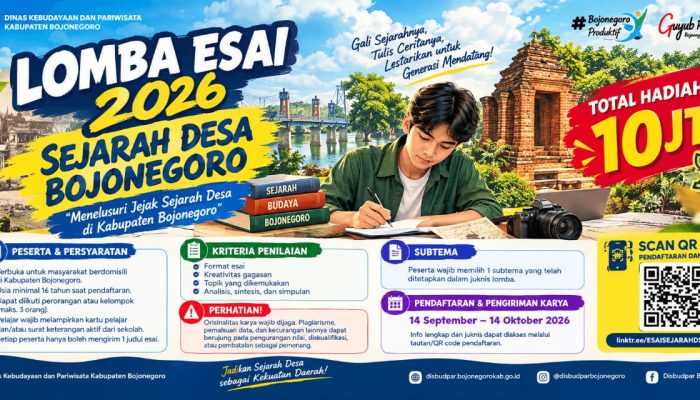 Lomba Esai Sejarah Desa Bojonegoro Dibuka, Hadiah Rp10 Juta