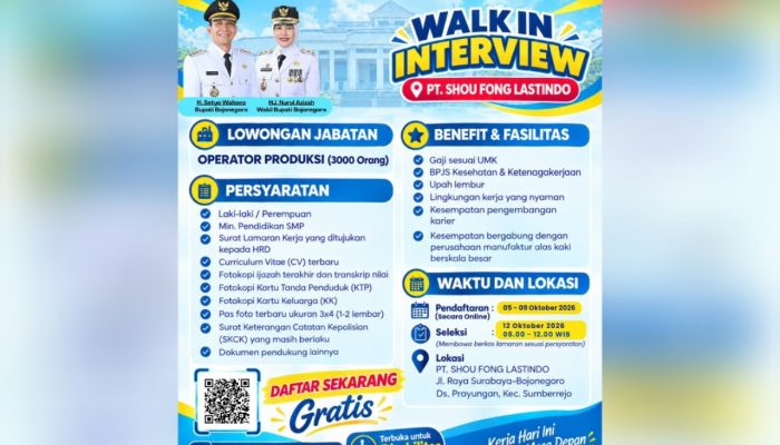 Catat Tanggalnya, Pendaftaran Lowongan Kerja PT Shou Fong Lastindo Bojonegoro Dibuka 5 Oktober