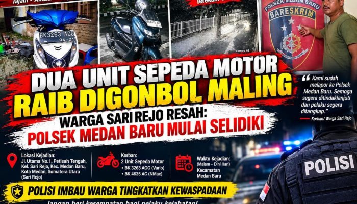 Maling Bobol Rumah di Sari Rejo Medan, Dua Motor Hilang