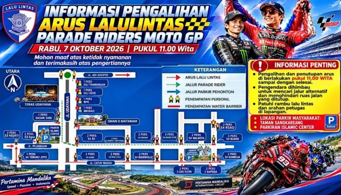 MotoGP Mandalika 2026, Cek Jalan di Mataram yang Ditutup dan Jalur Alternatifnya